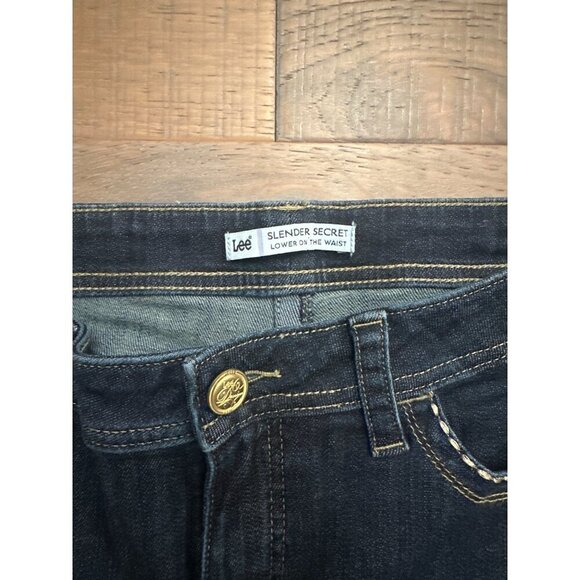 Lee Flare Jeans Wmn Sz12P Dark Blue Low Rise Slender Secret Western Studs - Picture 3 of 9